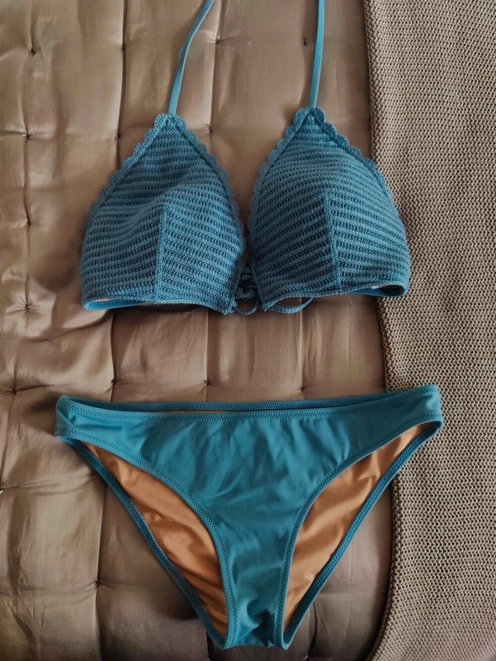 Shade & Shore Teal Crochet Triangle Bikini